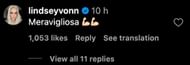 Lindsey Vonn appreciating Jannik Sinner's win at the ATP Finals / Source: Instagram / Janniksin